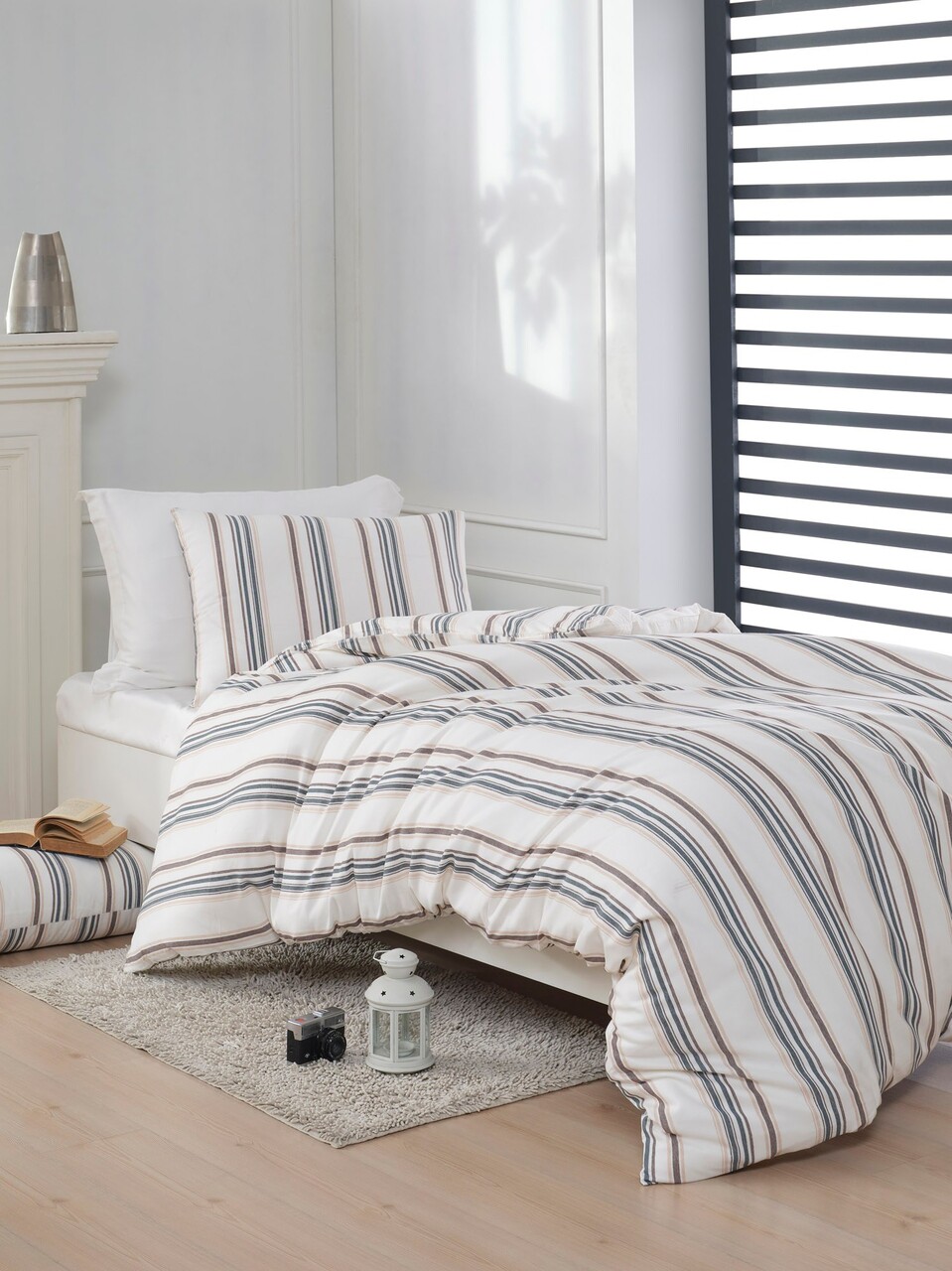 Lenjerie de pat pentru o persoana 2 piese, Nairobi - Cream, EnLora Home, 70% bumbac/30% poliester