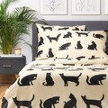 Lenjerie de pat King Size, Poes, Homla, 3 piese, 200x220 cm, bumbac, bej/negru