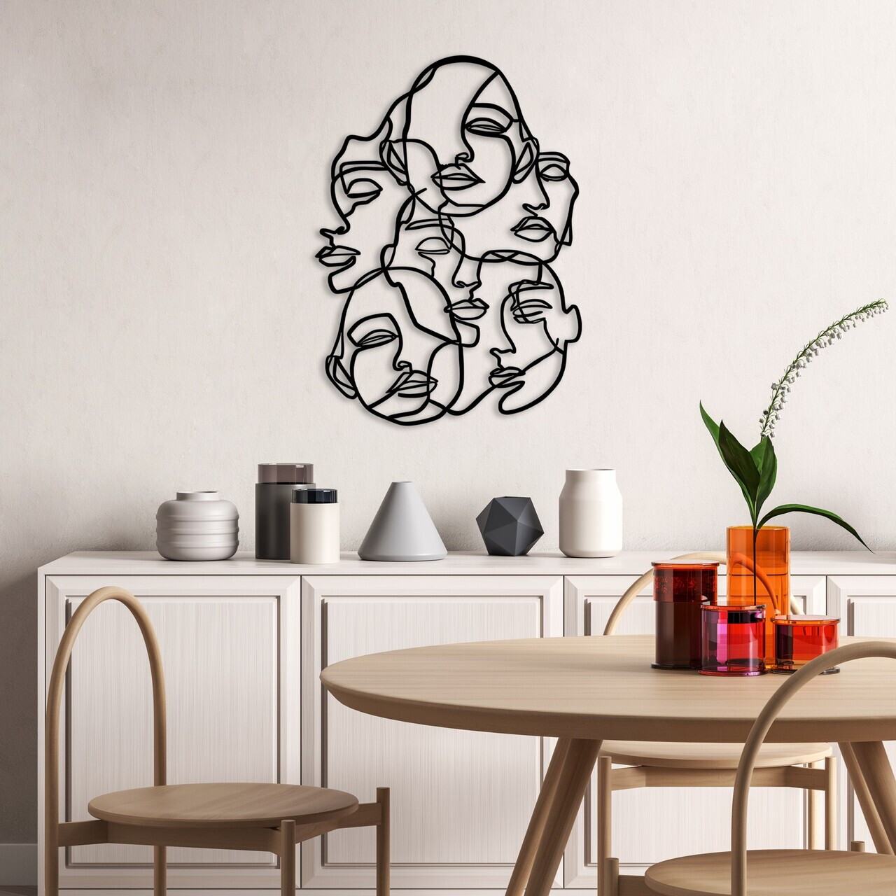 Decoratiune de perete, Faces v2, Dimensiune: 70 x 50 cm, Negru