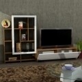 Comoda TV cu biblioteca, Wooden Art, Parea White Walnut, 205.4x125.3x31.5 cm