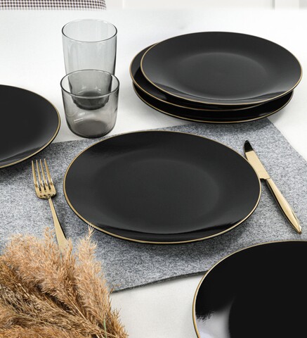Set 6 farfurii intinse ST040106F650, Keramika, 25x25x3.7 cm, ceramica, negru Keramika