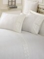 Lenjerie de pat dubla cu broderie, 6 piese, 240x260 cm, 100% bumbac ranforce , Cotton Box, Ecru