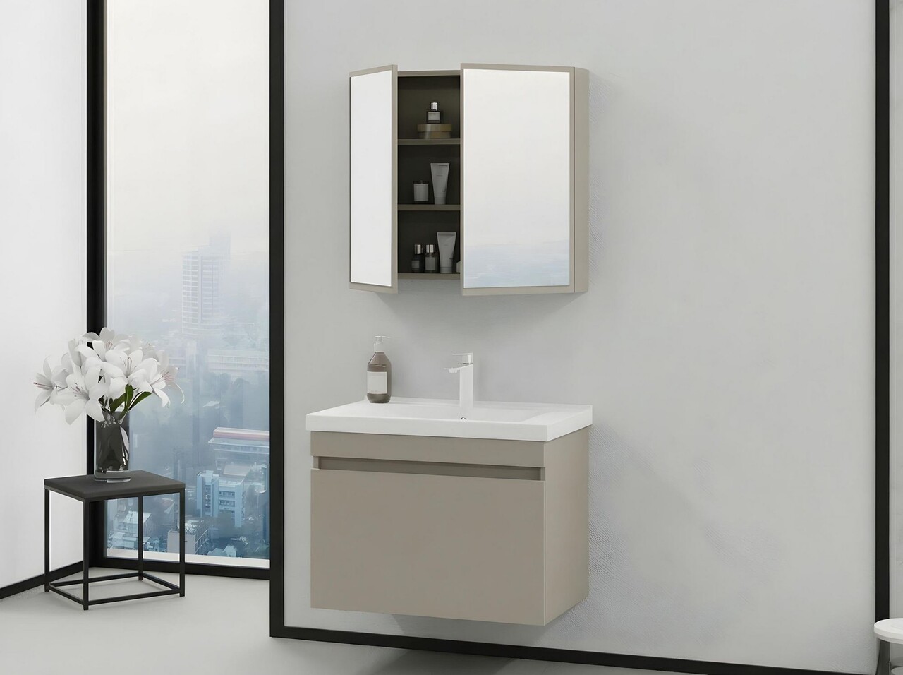 Set mobilier de baie (2 piese), Hanah Home, Bellezza 80, Latte - view 3