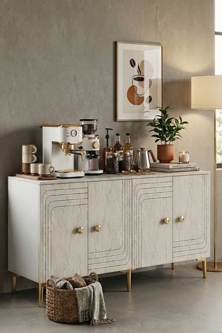 Consola, Hanah Home, Lessi 180, 180x75x32 cm, Alb / Travertin — imaginea 2