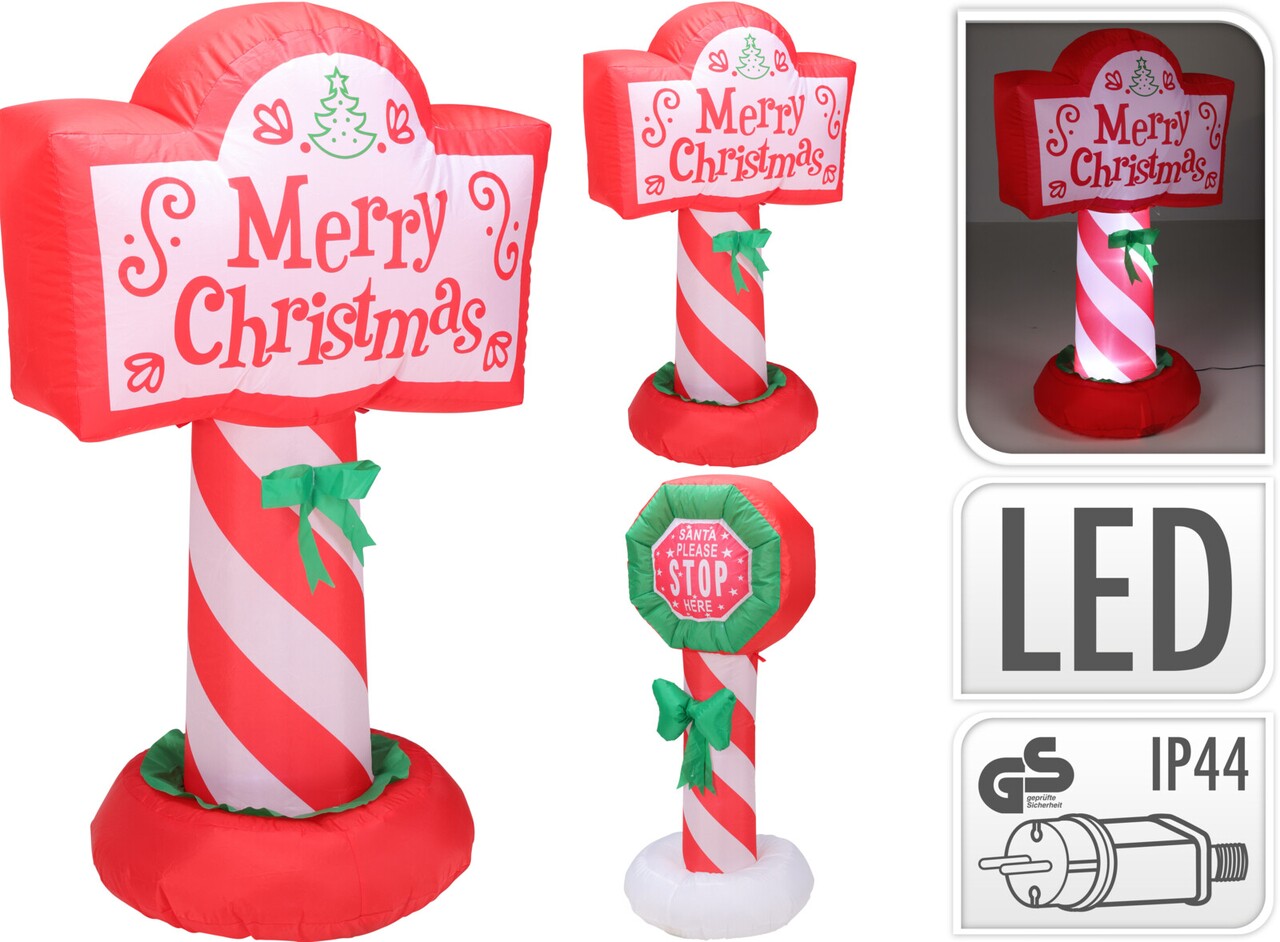 Decoratiune luminoasa  gonflabila Santa please stop here, 52x52x120 cm, poliester, multicolor - 1 | YEO