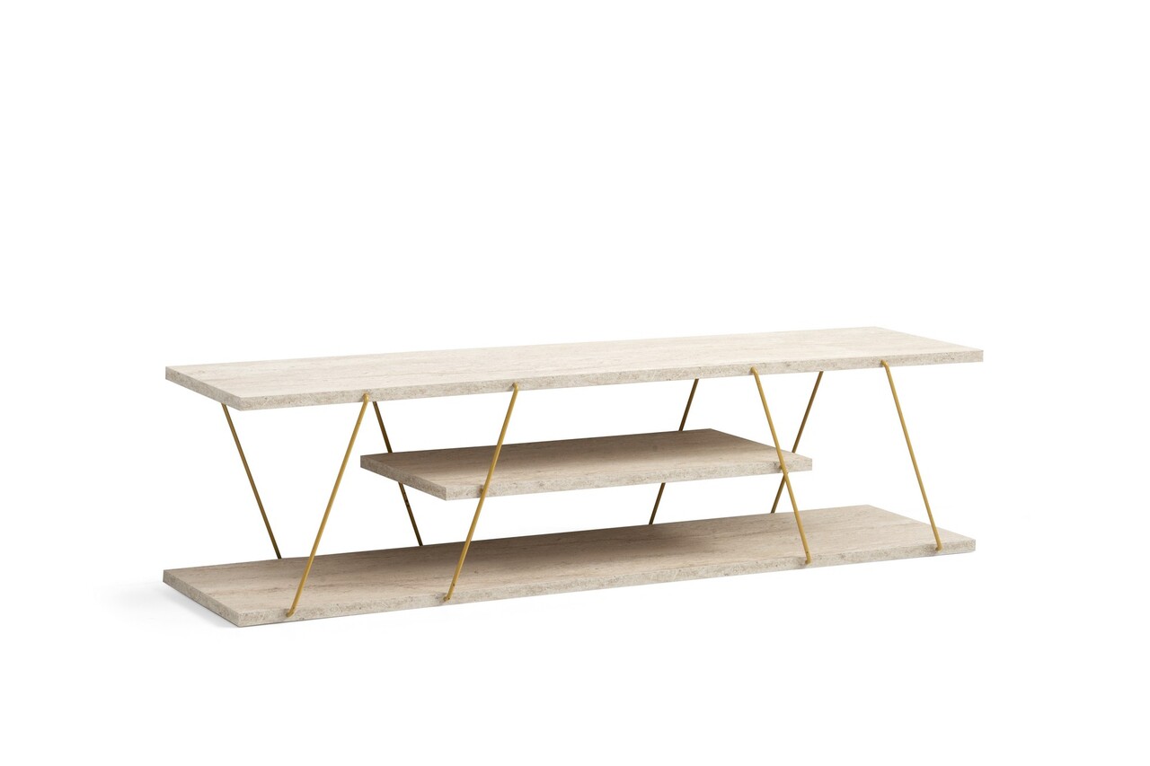 Comoda TV, Hanah Home, Canaz, 120x33x30 cm, Travertin / Auriu - view 5