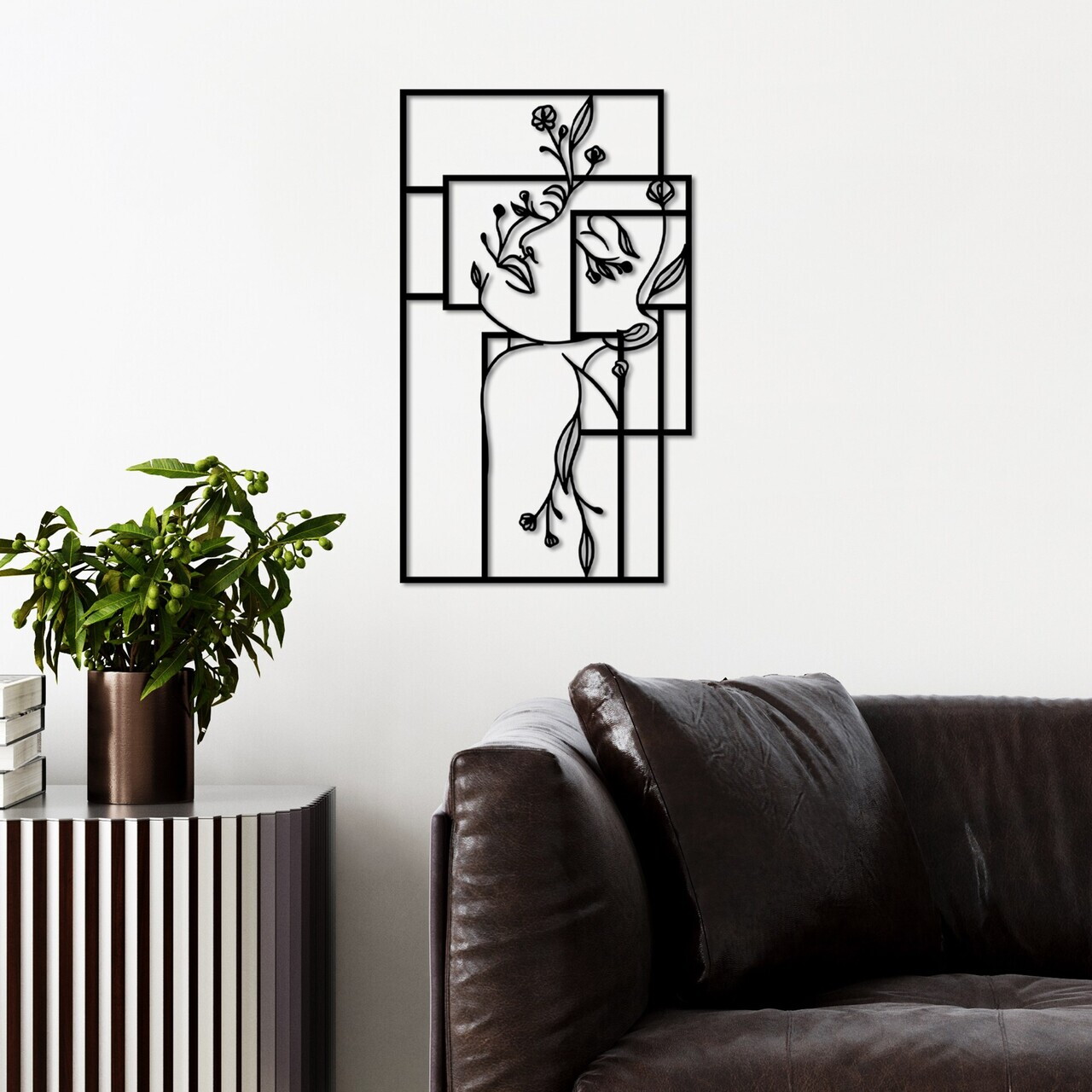 Decoratiune de perete, Flower Woman 1, Dimensiune: 50 x 30 cm, Negru — imaginea 2
