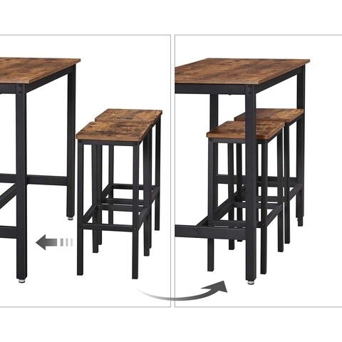 Set masa de bar + 2 scaune de bar, Vasagle, 120 x 60 x 90 cm, fier/PAL, maro rustic