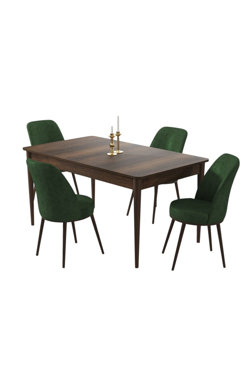 Set masa si scaune (5 piese), Hanah Home, Pir, Model baroc din lemn / Verde kaki — imaginea 2