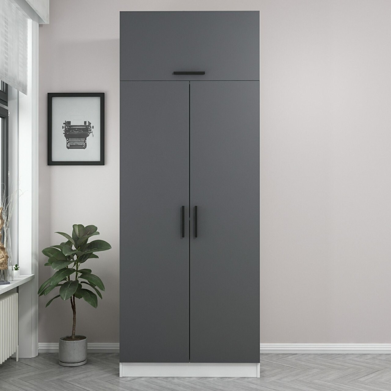 Dulap pentru haine, Minerva, Kale Anthracite, 90x235x52 cm, PAL, Antracit - 2 | YEO