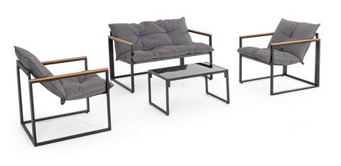 Set mobilier de gradina 4 piese Ilda, Bizzotto, otel/textilena 2x1/sticla temperata, gri