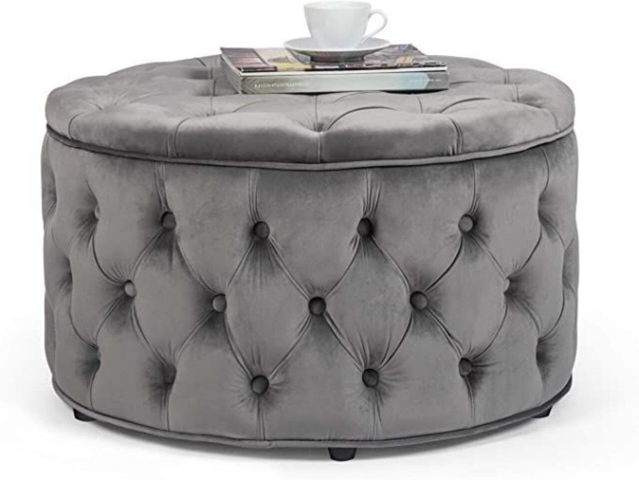 Taburet, Qunef, Nilka Kapitone Pouffe, 70x70 cm, Cadru: 100% MDF, Gri