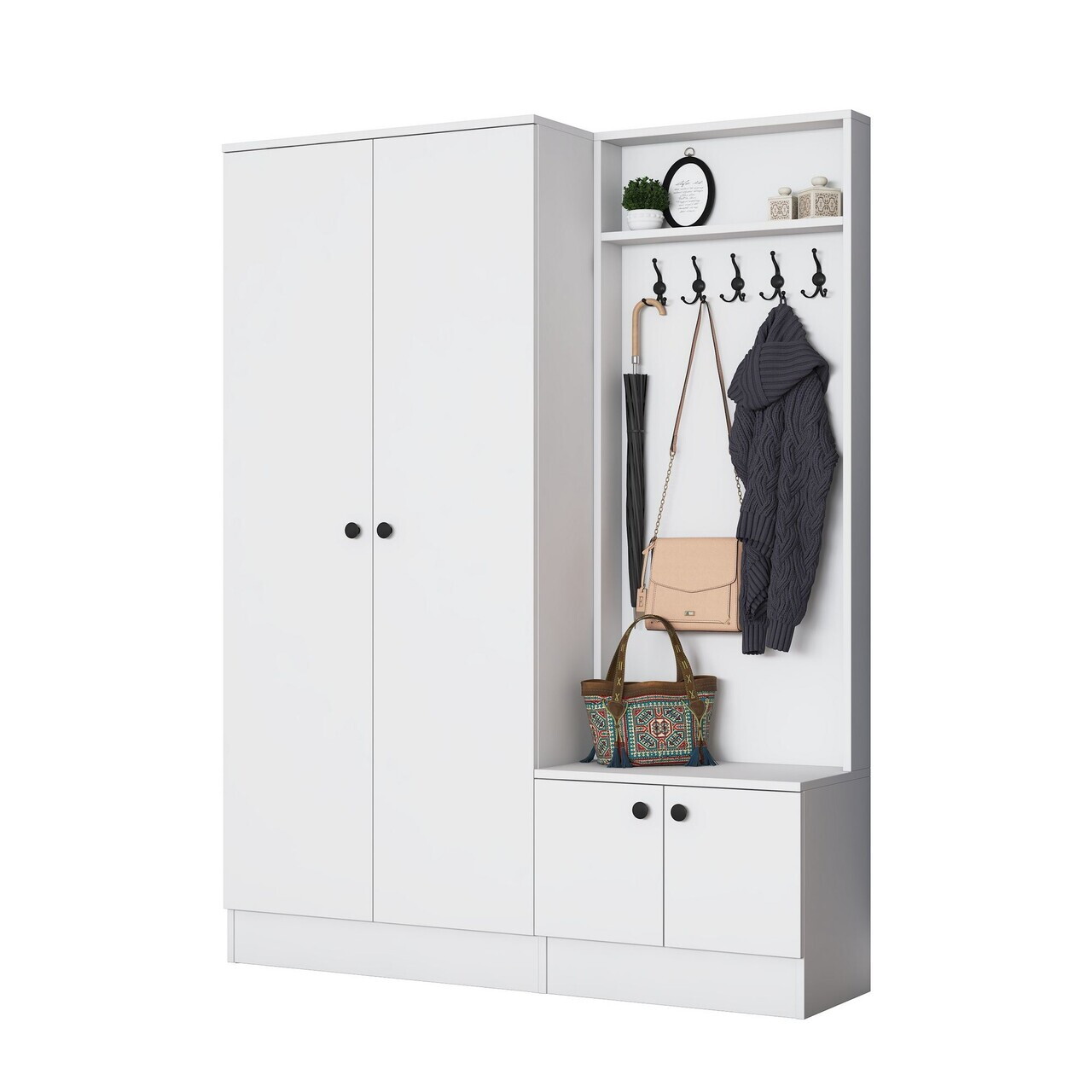 Cuier de perete, Hanah Home, EA151, 139.6x182.8x37.5 cm, PAL melaminat, Alb - view 7