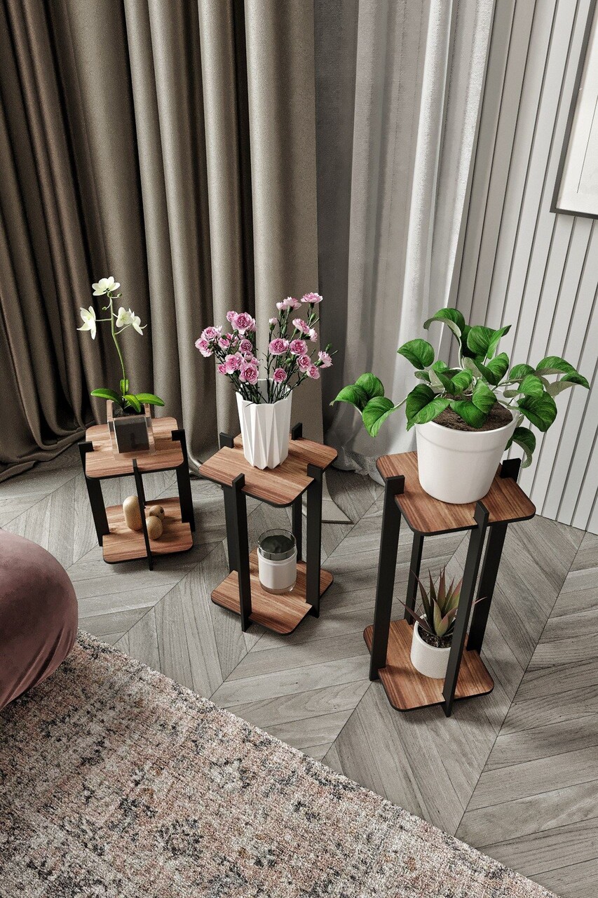 Suport din lemn pentru plante, Poter, Flower Desk Square, MDF , Maro - 2 | YEO