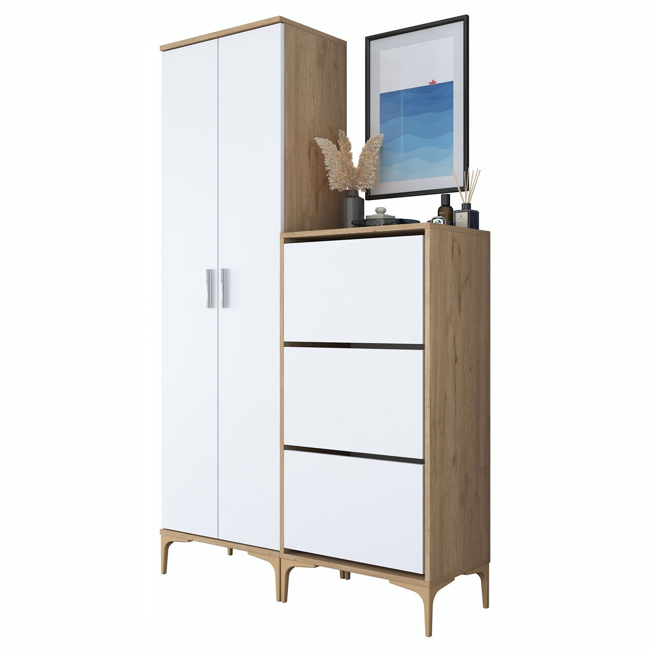 Cuier de perete, Hanah Home, EA137, 120x198.6x37.5 cm, PAL melaminat, Nuc/Alb - view 7