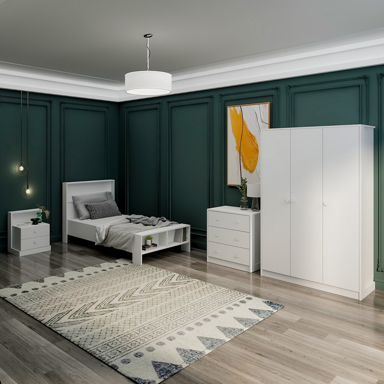 Set dormitor pentru copii, Inarch, Life, PAL, Alb - 1 | YEO