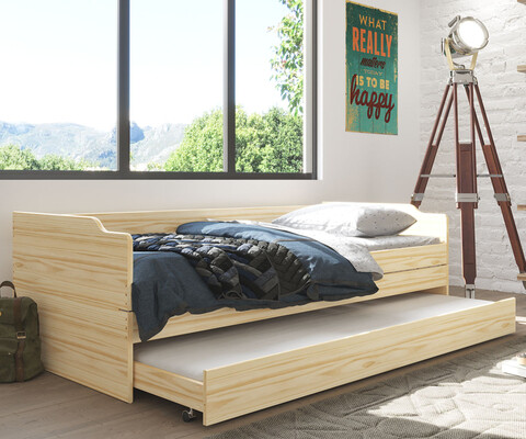 Pat multifunctional pentru camera copilului, 90x200 cm, Lotar, Inter Link, lemn, natur