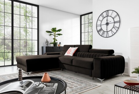 Coltar extensibil stanga 3 locuri ELTAP, LT-22NU, Grayson, 278x205x92 cm, lemn/poliester, maro inchis