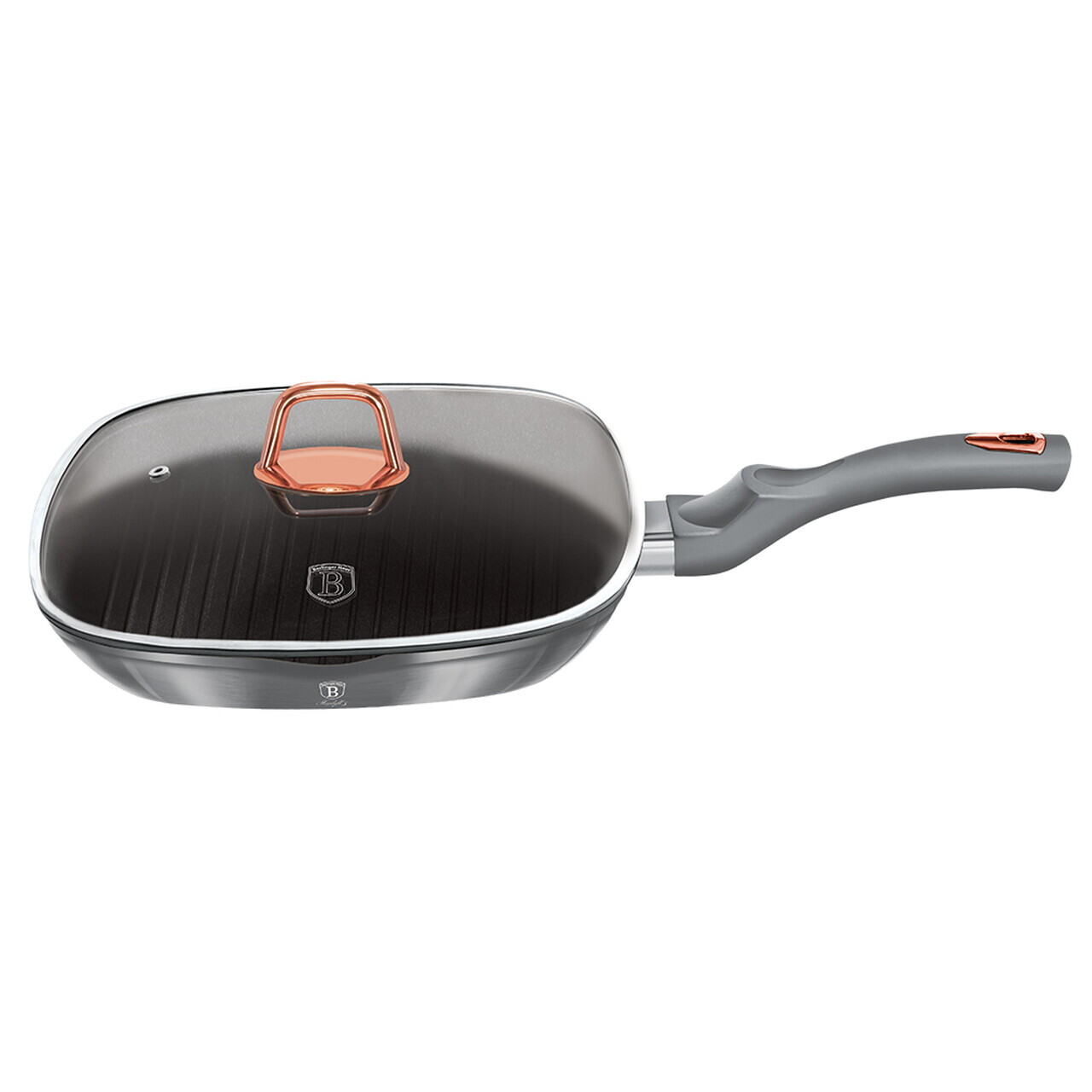 Tigaie grill cu capac Berlinger Haus, Moonlight, 28 cm, 2.1 L, aluminiu forjat, gri - imagine 5