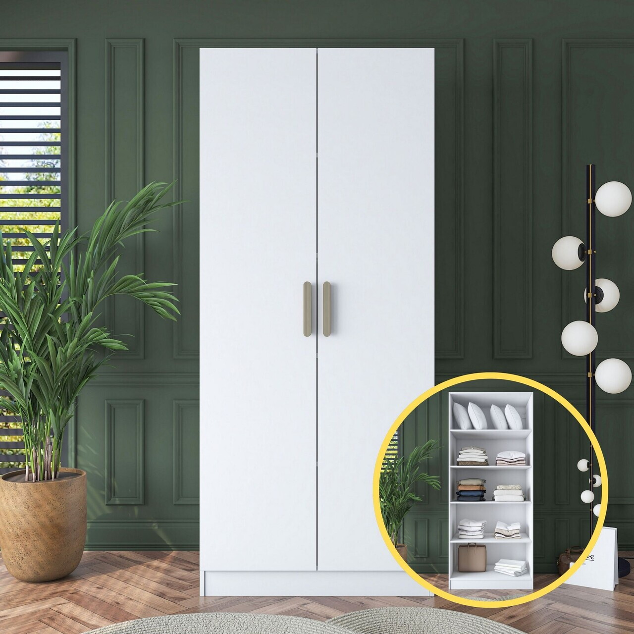 Dulap pentru haine, Hanah Home, BA160, 90x210x57.5 cm, PAL melaminat, Alb - view 3