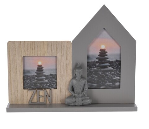 Rama foto Buddha grey, 34.5x5x28 cm, lemn, gri/natural