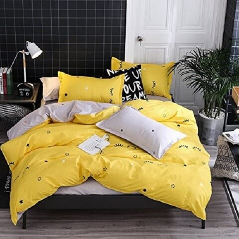 Lenjerie de pat dubla, king size, 4 piese, bs027, policoton, multicolor