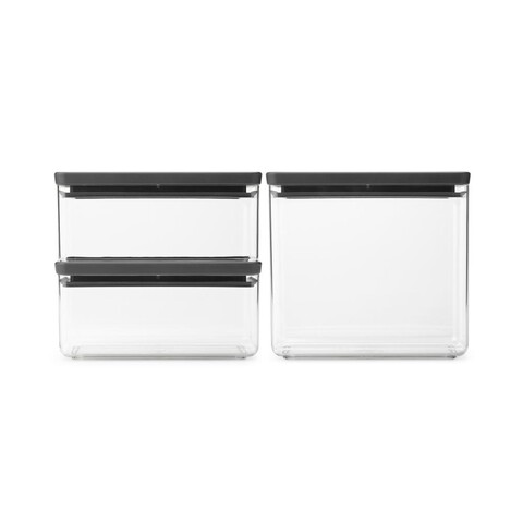 Set 3 recipiente depozitare, Brabantia, Tasty+, 2x1.5 L, 1x3.5 L, plastic, gri inchis