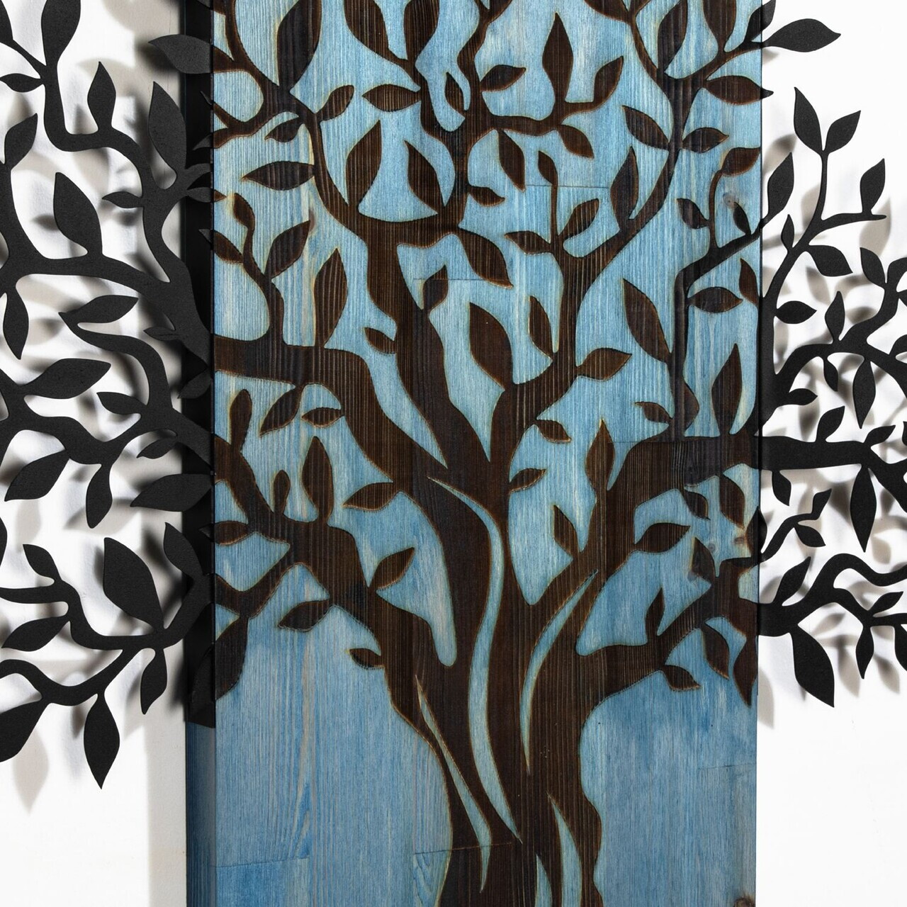 Decoratiune de perete, Arbre de Vie-3, Metal, Rama din lemn (grosime 3 cm), Albastru/Negru — imaginea 7