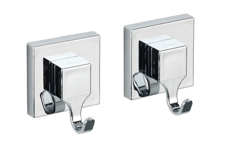 Set 2 suporturi pentru prosoape autoadezive, wenko, quadro vacuum-loc®, 6 x 7 x 5 cm, inox/plastic