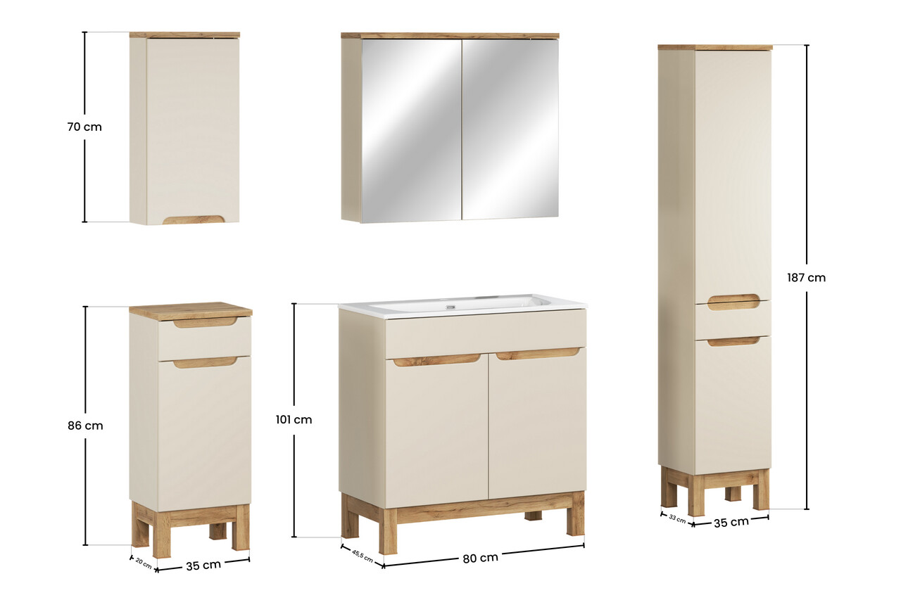 Set mobilier baie Bali Cashmere Sky 80 cm, dulapuri, masca cu lavoar si cabinet cu oglinda, Comad, MDF/PAL, casmir - view 2