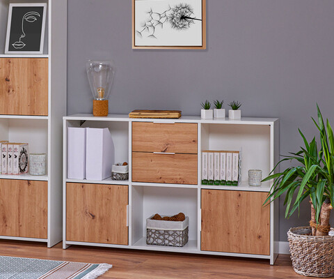 Comoda Pepeto 2T2S, Inter Link, 120x30x77 cm, lemn, alb/stejar