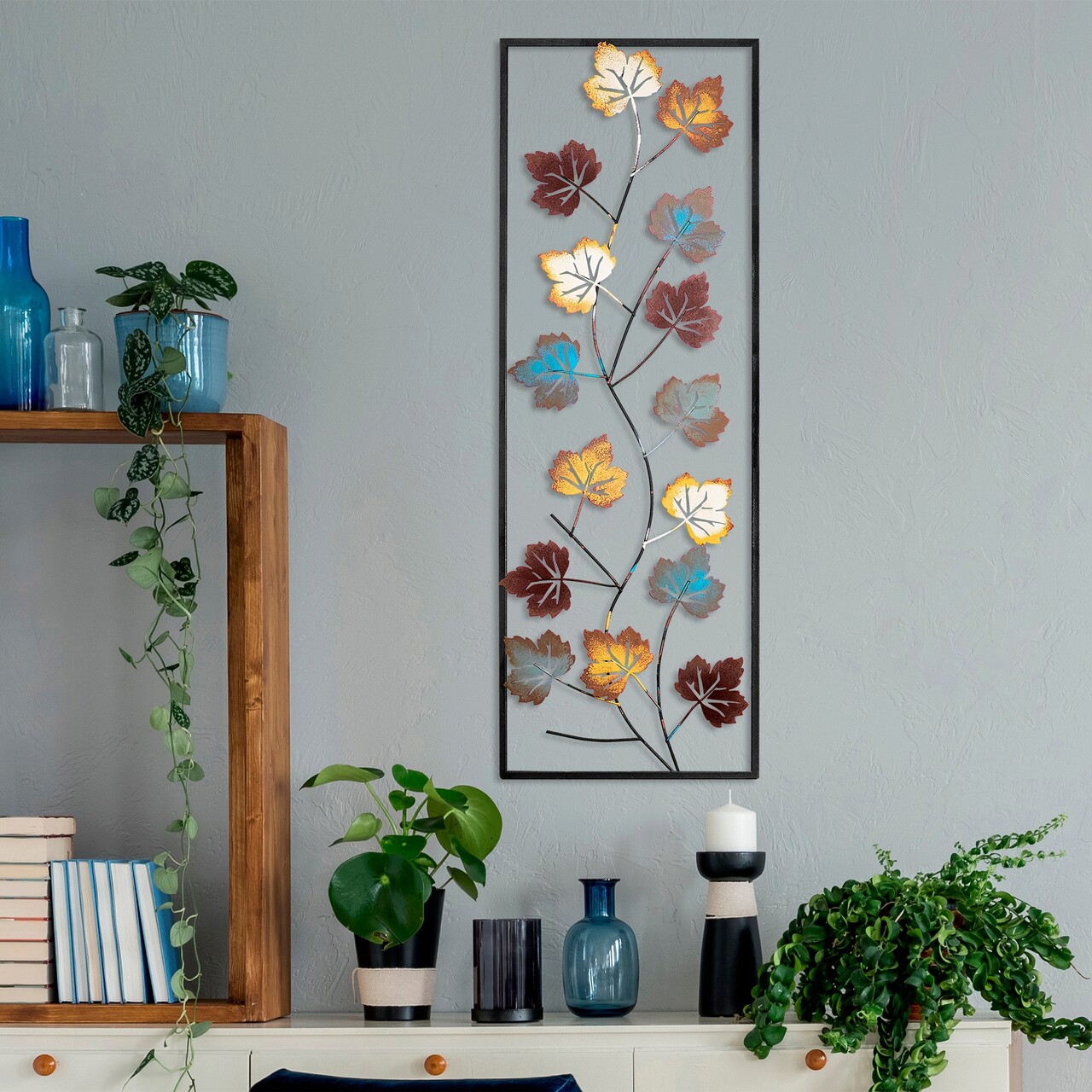 Decoratiune de perete, Platane, Metal, Dimensiune: 32 x 90 cm, Multicolor - 1 | YEO