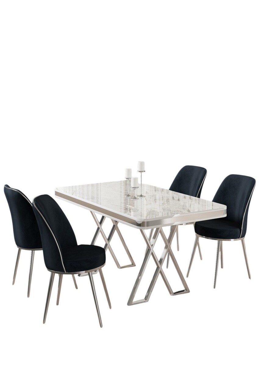 Set masă și scaune (5 bucăți), Hanah Home, Vals, Alb / Crom / Antracit - imagine 2