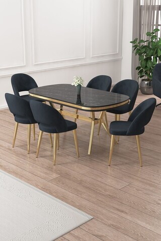 Set masa si scaune (7 piese), Hanah Home, Jita, Sonata / Auriu / Antracit