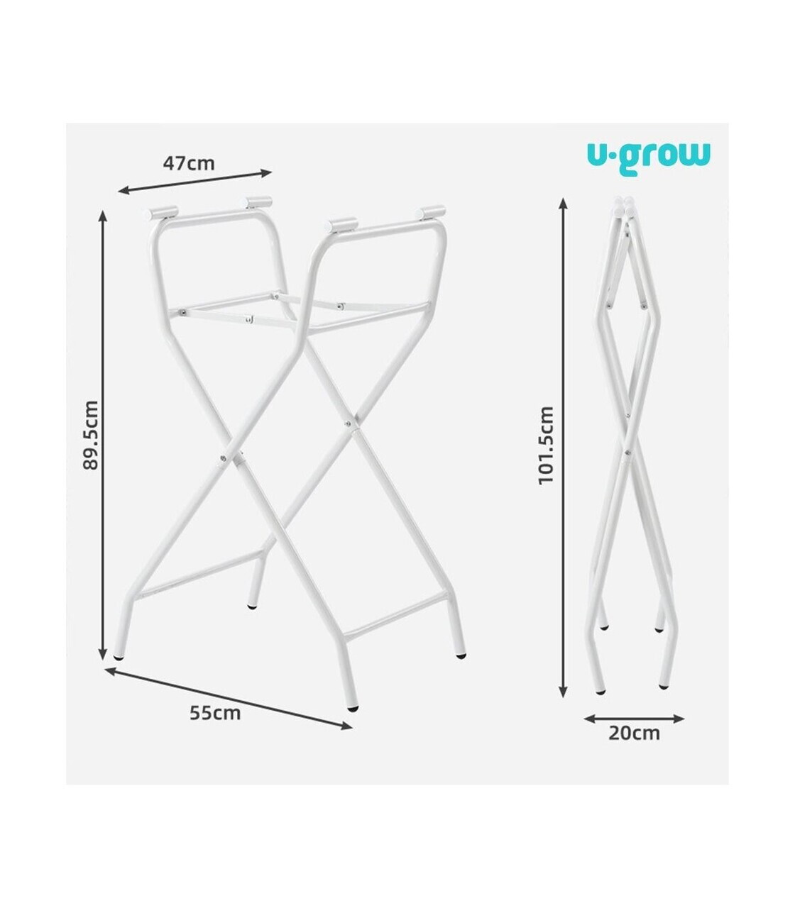 Cadita pliabila cu suport metalic si termometru U-grow, 85x47x21.5 cm, metal, alb/gri - imagine 9