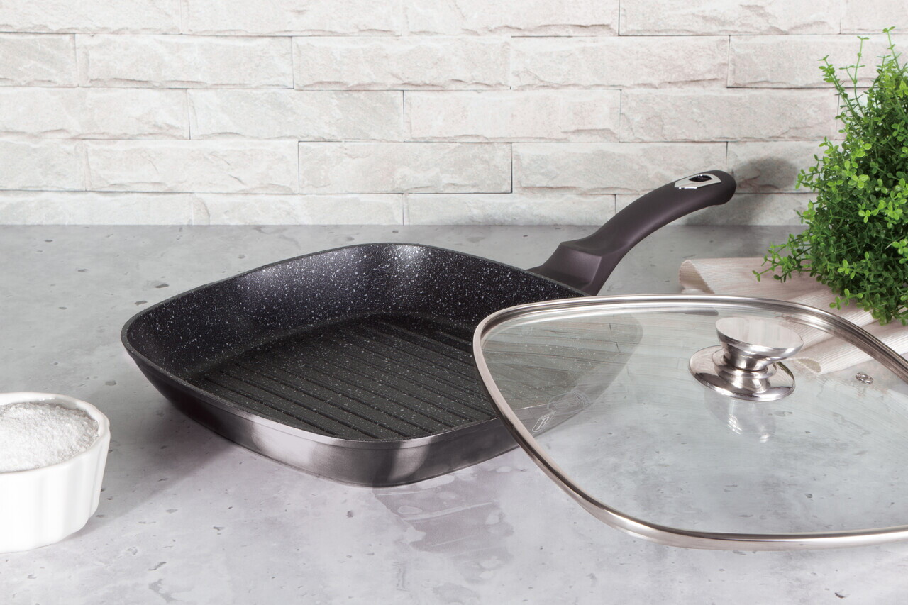 Tigaie grill cu capac Berlinger Haus, Carbon Pro, 28 cm, 2.1 L, aluminiu forjat, gri inchis - imagine 10