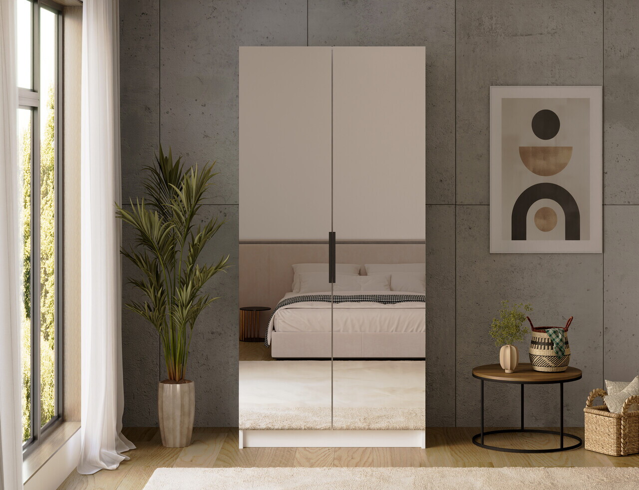 Dulap pentru haine cu oglinda ELTAP, WM2-SZA100, Mirtillo, 100x60x216 cm, PAL laminat, alb — imaginea 4