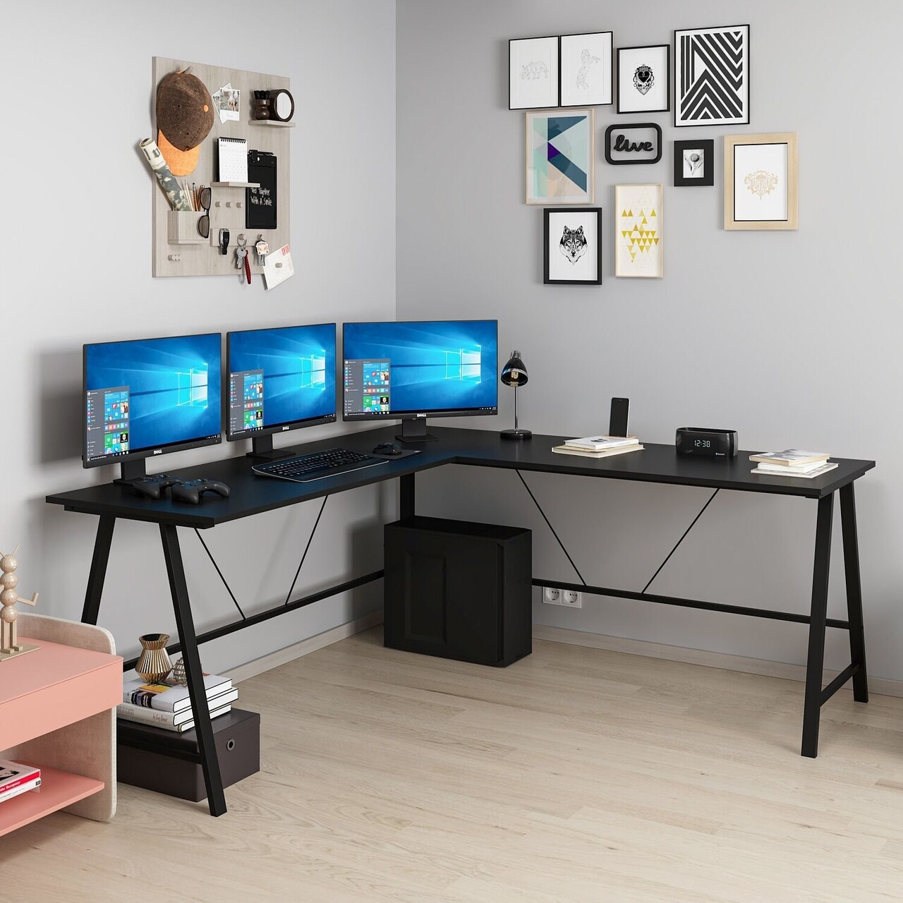 Birou, Minerva, Team L, 180x76x60 cm, PAL, Negru - 2 | YEO