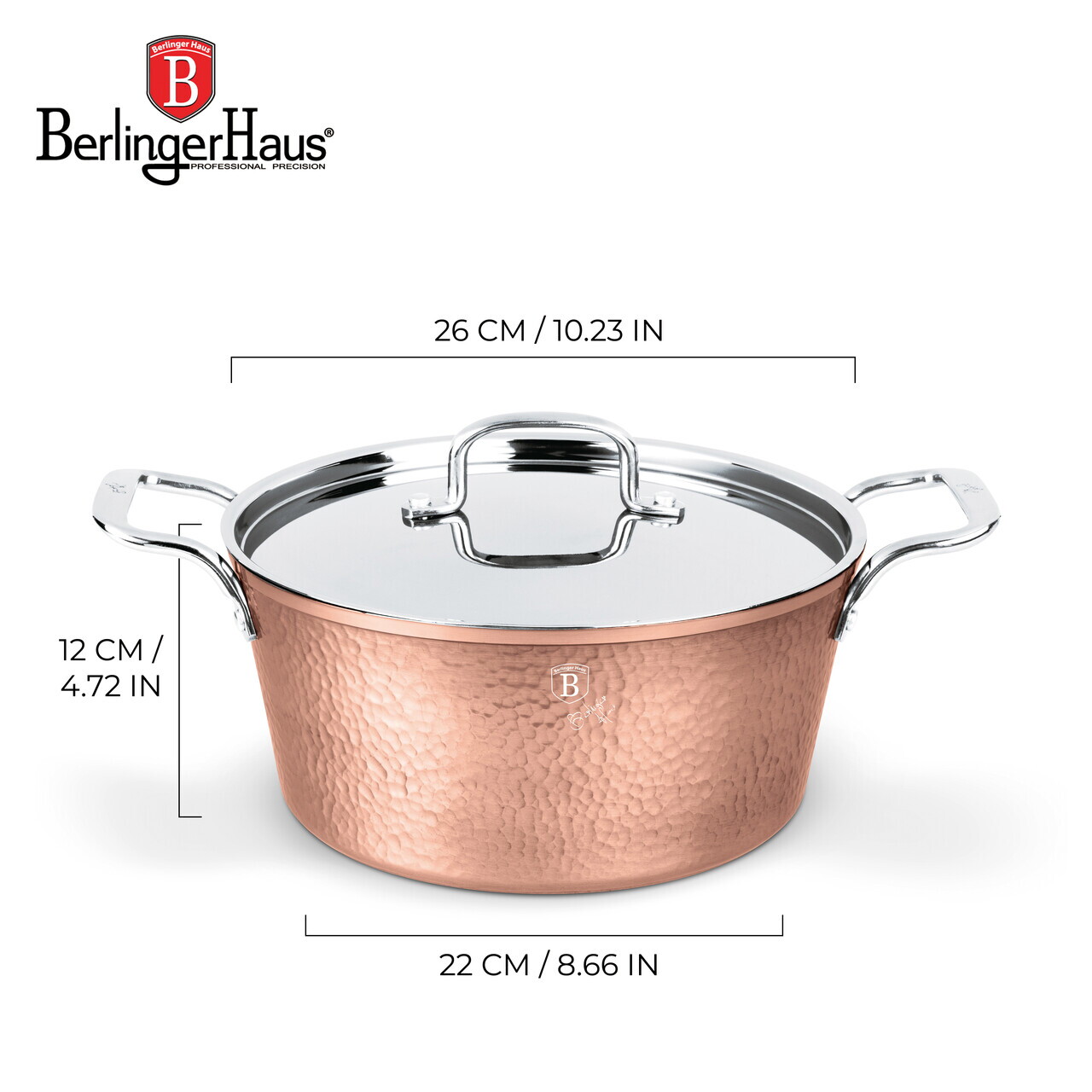 Oala cu capac Berlinger Haus, Hammered Copper, 26 cm, 5.2 L, aluminiu forjat, cupru - view 4