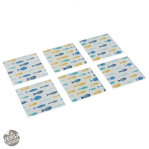 Set 6 suporturi pentru pahare Blue Bay, Versa, 10.5x10.5 cm, sticla