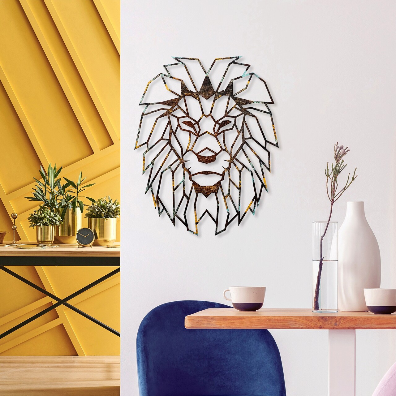Decoratiune de perete, Lion, Metal, 40 x 50 cm, Multicolor - 2 | YEO