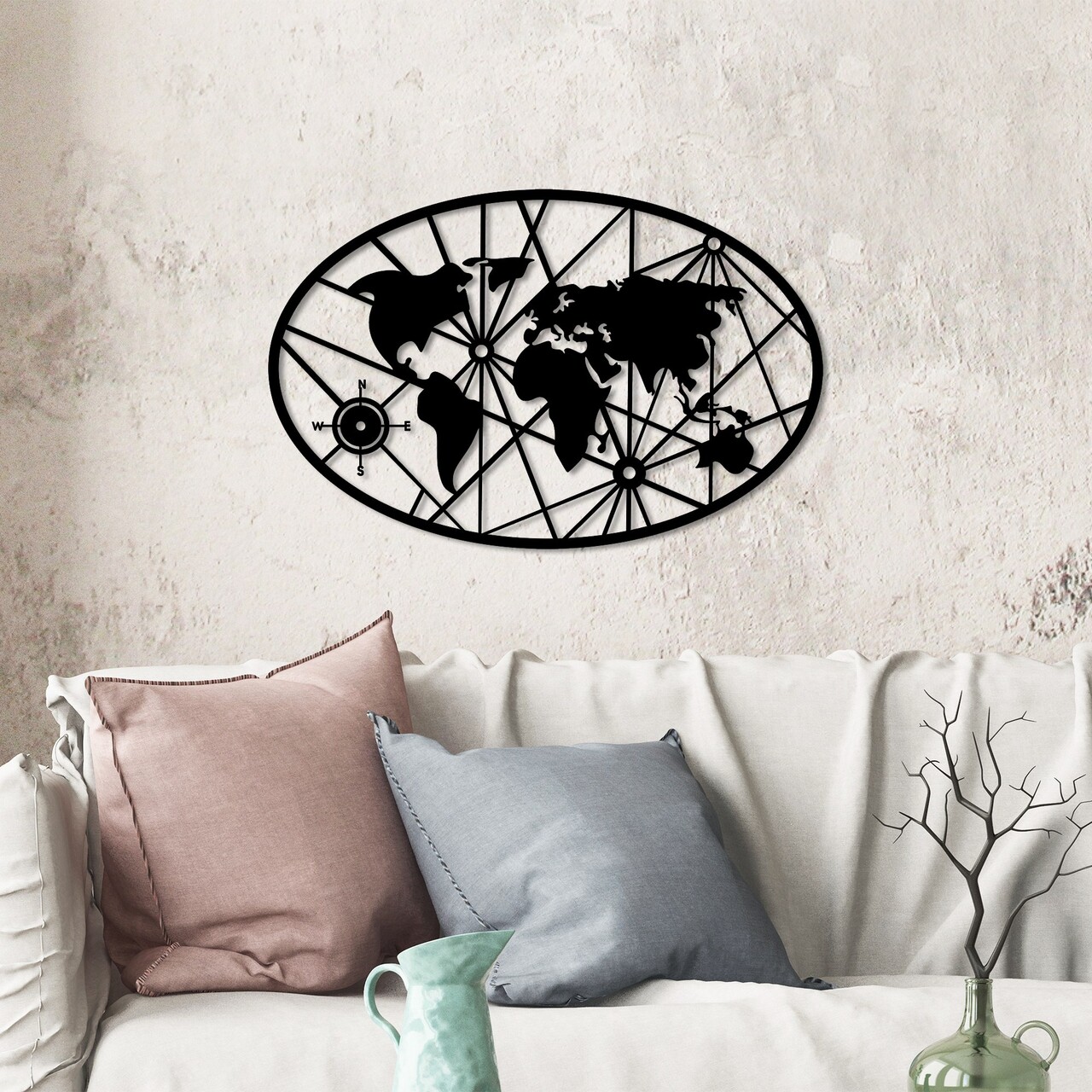 Decoratiune de perete, World Map 8-M v2, Dimensiune: 50 x 77 cm, Negru - view 3