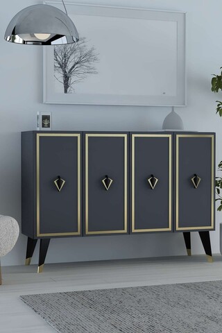 Consola, Hanah Home, 8175KM-32, 120x80x29.6 cm, PAL , Antracit / Negru / Auriu