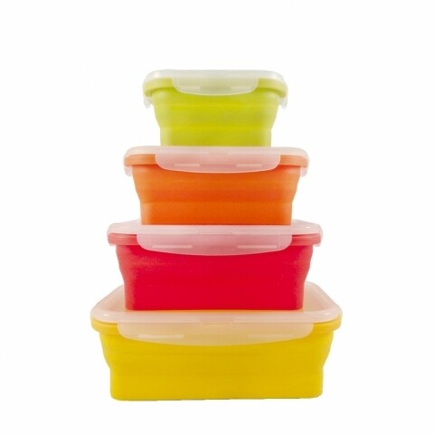 Set 4 cutii alimentare Jocca, 13.5 x 28.5 x 39.5 cm, silicon, multicolor