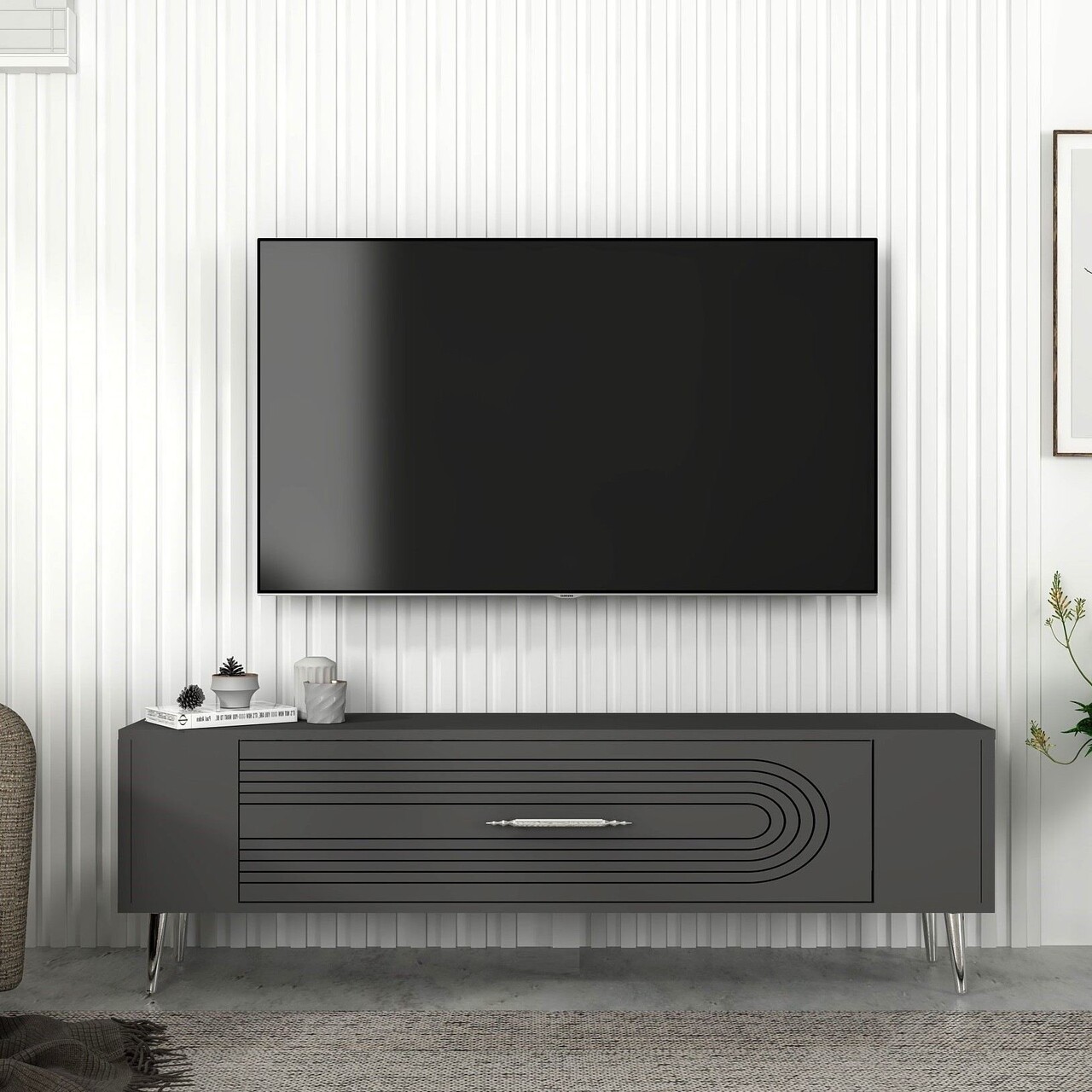 Comoda TV, Olivia, Retrol3, Antracit / Argintiu