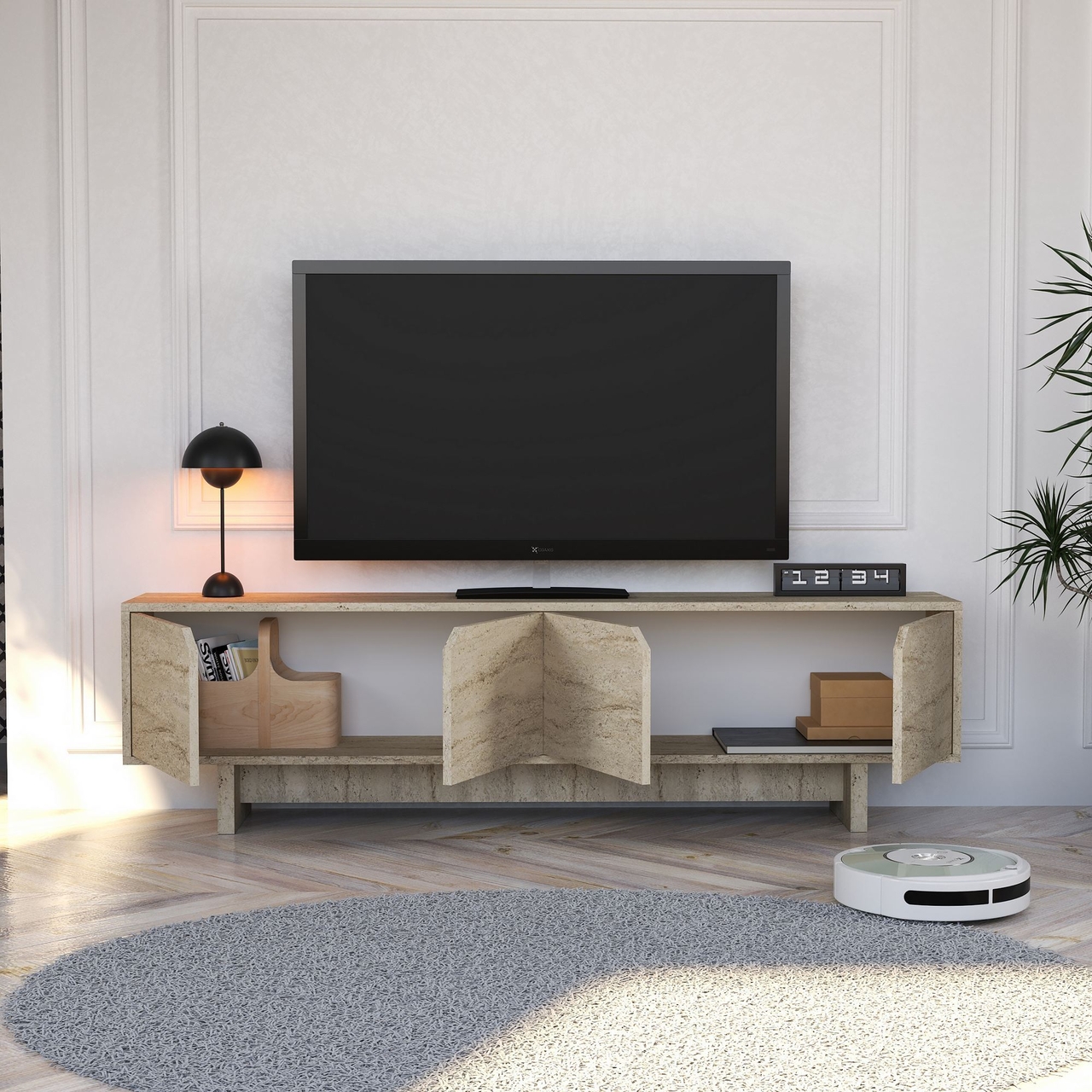 Comoda TV, Hanah Home, Turan, 180x50x30 cm, Travertin - view 3