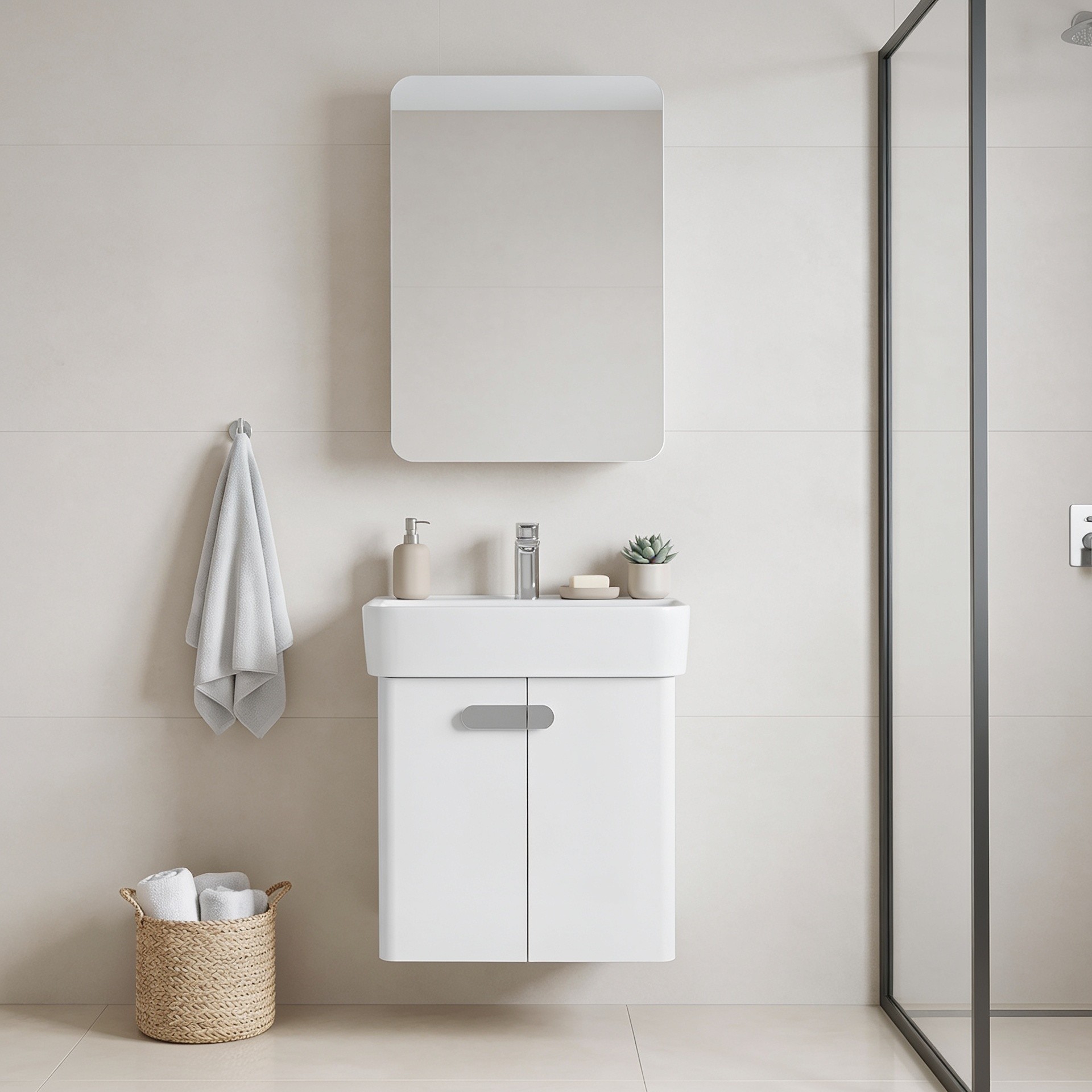 Set Dulap de Baie cu Chiuvetă și Oglindă (2 Piese), Hanah Home, Orbit 55, Alb