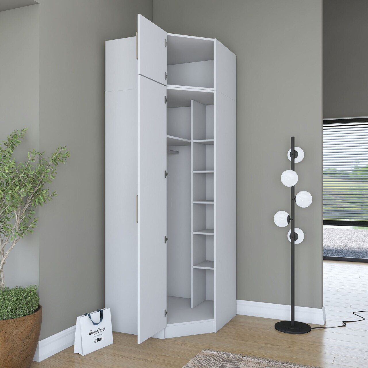 Dulap pentru haine, Hanah Home, BA213, 91x255x57.5 cm, PAL melaminat, Alb - view 6