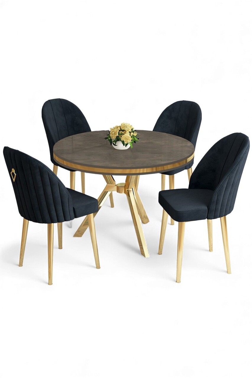 Set masă și scaune (5 bucăți), Hanah Home, Mos, Antracit / Aur - view 2