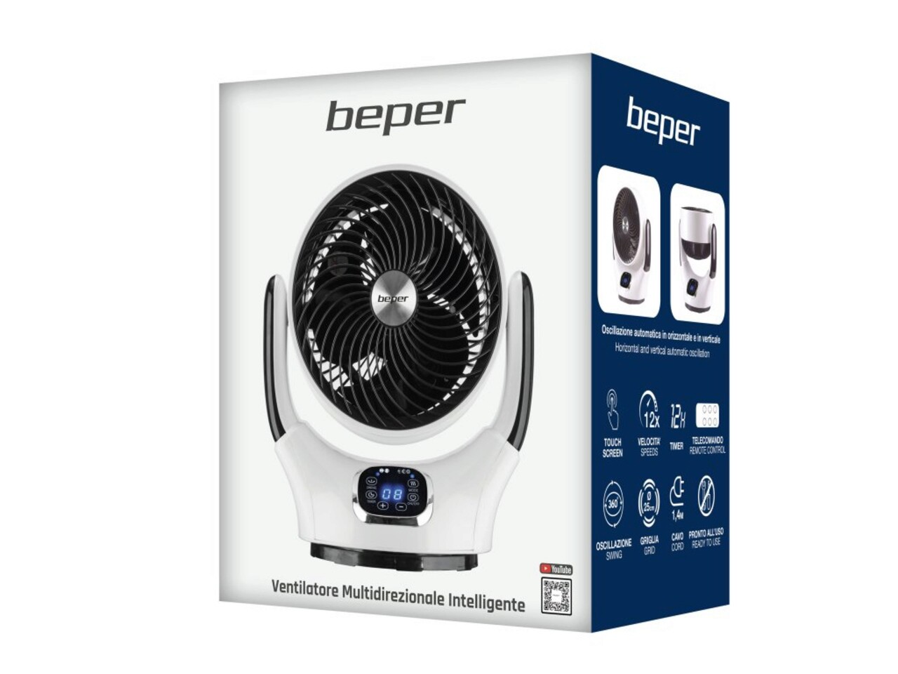 Ventilator multidirectional Beper, 25 W, 31x20.8x36 cm, alb/negru